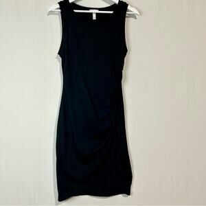 Leith Women’s Tank Ruched Side Faux Wrap Bodycon Midi Dress Black Small FLAW